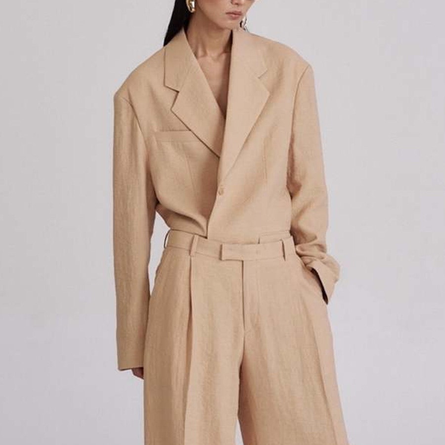 The Nkc Store Tan Linen Oversized Blazer — image 2 of 7